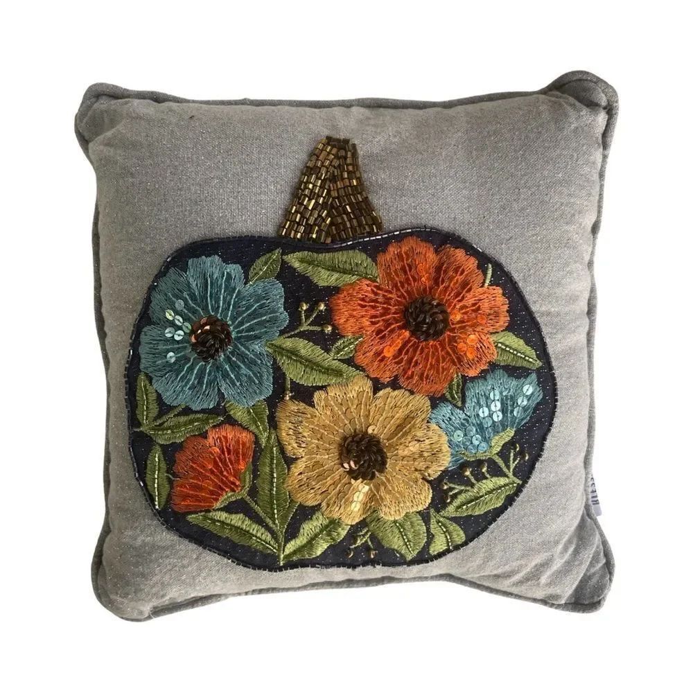 Autumn Blessings Pumpkin Sequined Accent Pillow NWOT